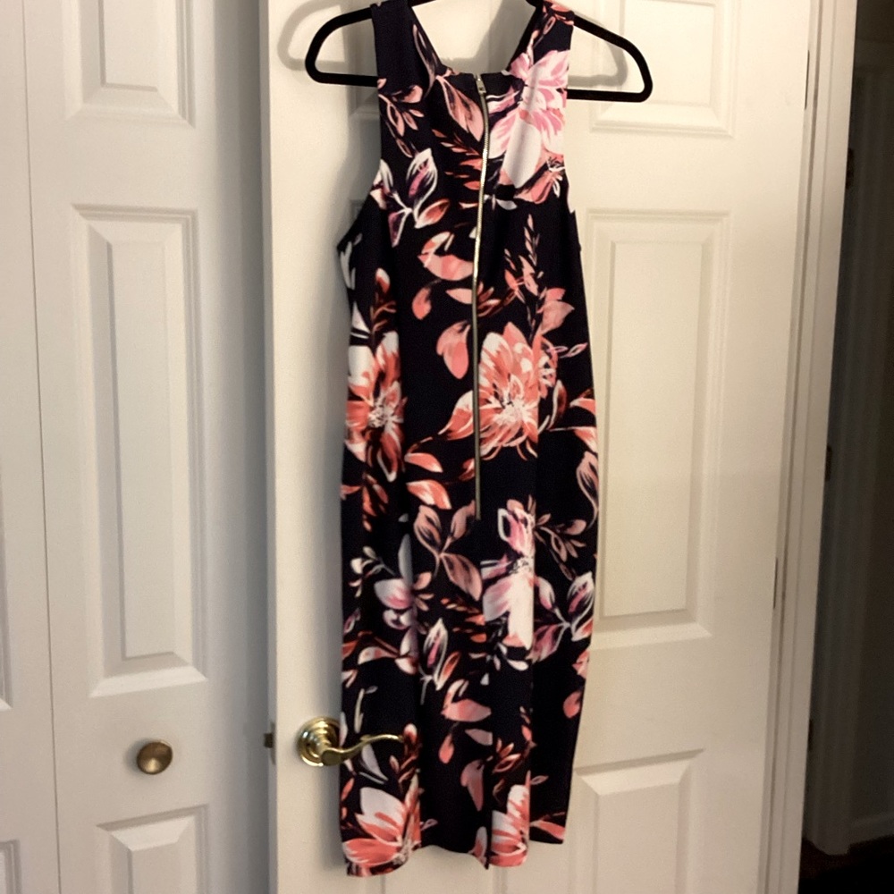 Vince Camuto Floral Sleeveless Dress Size 16 Black Orange Wedding Guest